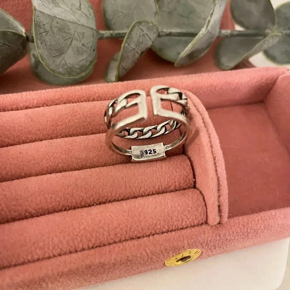 925 Sterling Silver Dainty Black Bar Ring Minimalist Stackable Ring Link Ring - Picture 7 of 7